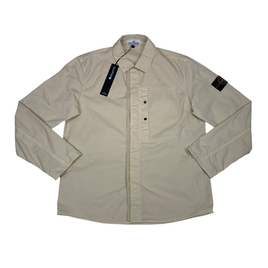 Stone Island Beige Compass Patch Front Pocket Design Collared Overshirt Jacket