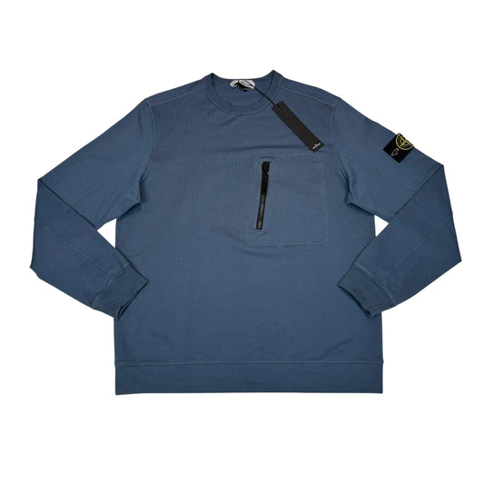 Stone Island Blue Compasss Patch Front Pocket Design Crewneck Jumper