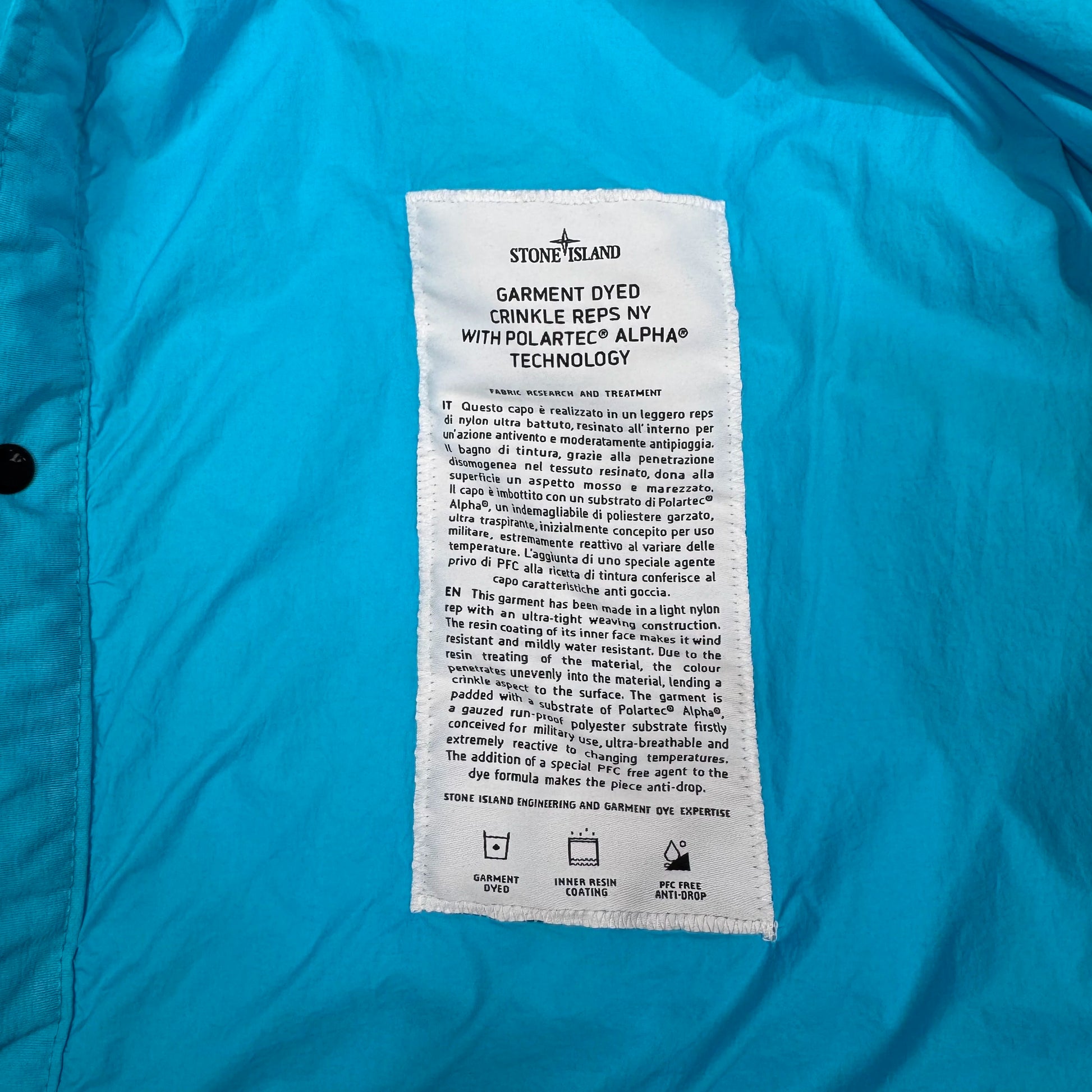 Stone Island Blue Garment Dyed Crinkle Reps NY with Primaolft Alfa Technology
