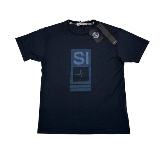 Stone Island Navy Logo Print Design T-shirt