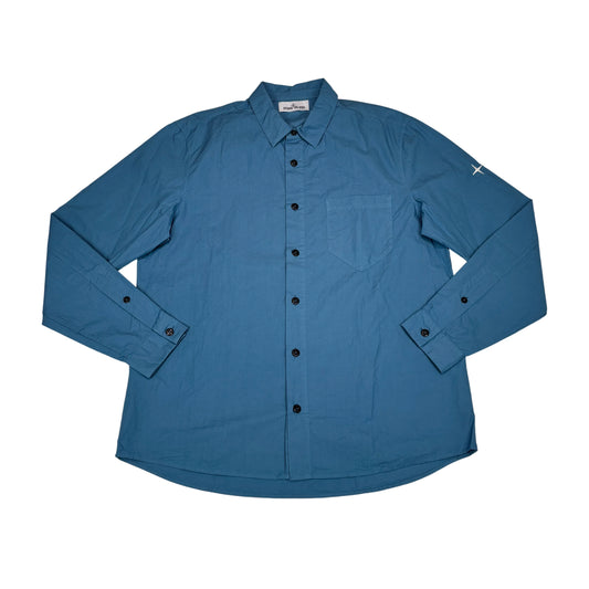 Stone Island Baby Blue Embroidered Compass Design Button Up Shirt