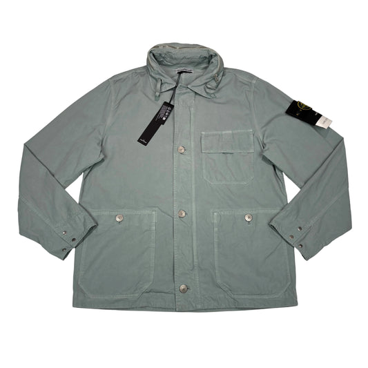 Stone Island Green Cupro Cotton Twill Compass Patch with Hidden Hood Jacket