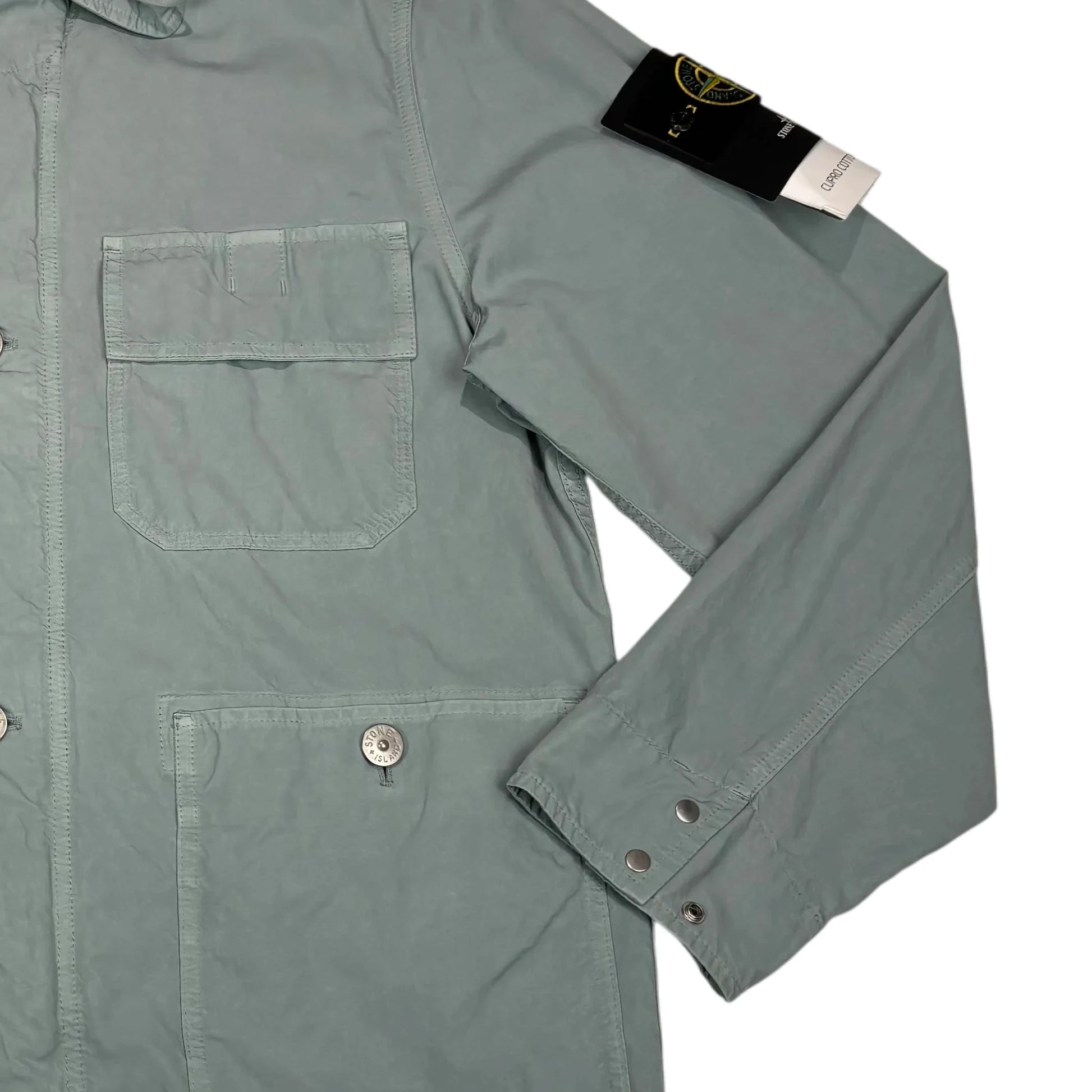 Stone Island Green Cupro Cotton Twill Compass Patch with Hidden Hood Jacket