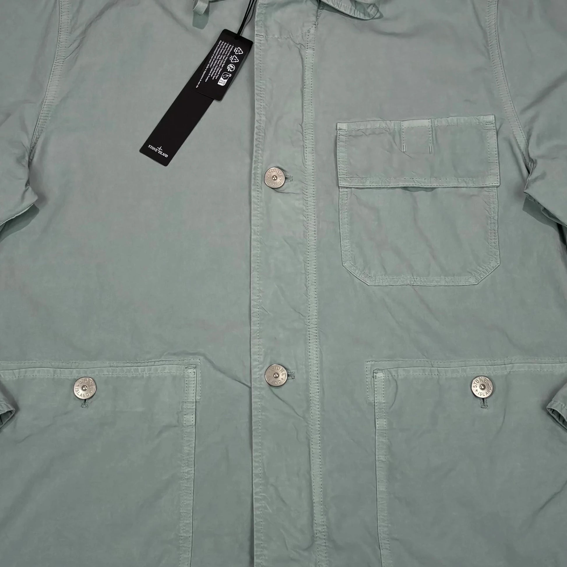 Stone Island Green Cupro Cotton Twill Compass Patch with Hidden Hood Jacket