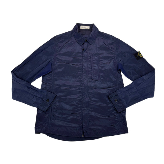 Stone Island Navy Blue Nylon Metal Collared Overshirt Jacket
