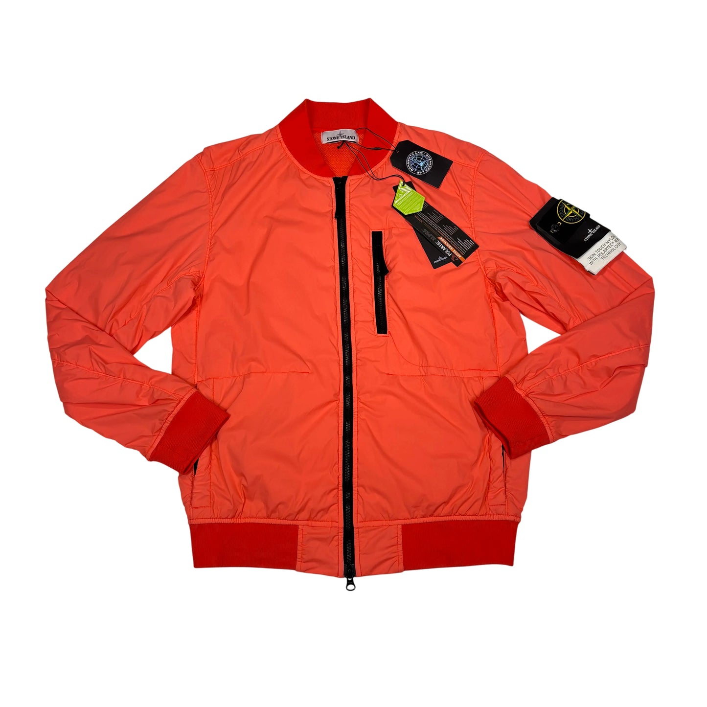Stone Island Orange Compass Patch Skin Touch Bomber Jacket