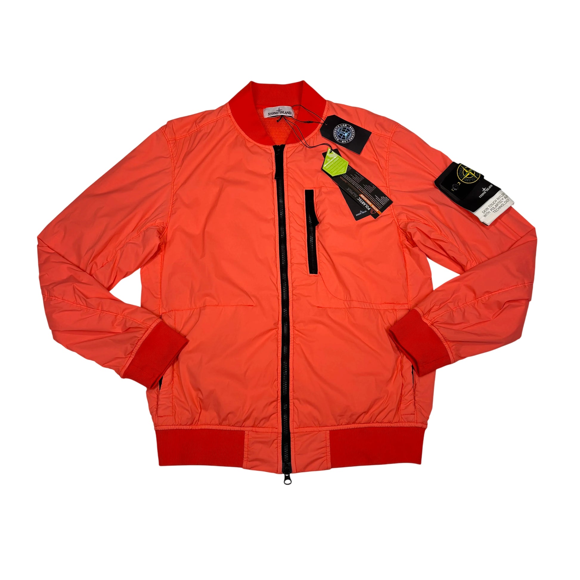 Stone Island Orange Compass Patch Skin Touch Bomber Jacket
