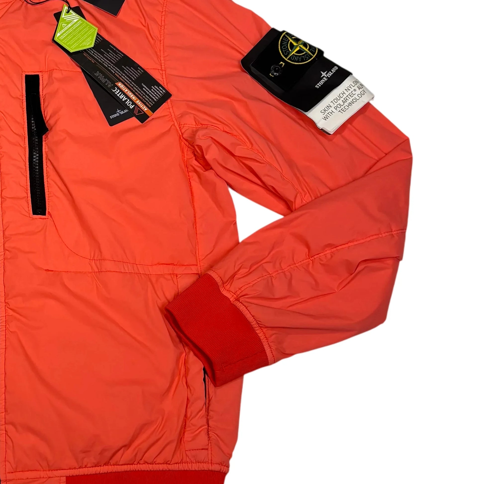 Stone Island Orange Compass Patch Skin Touch Bomber Jacket