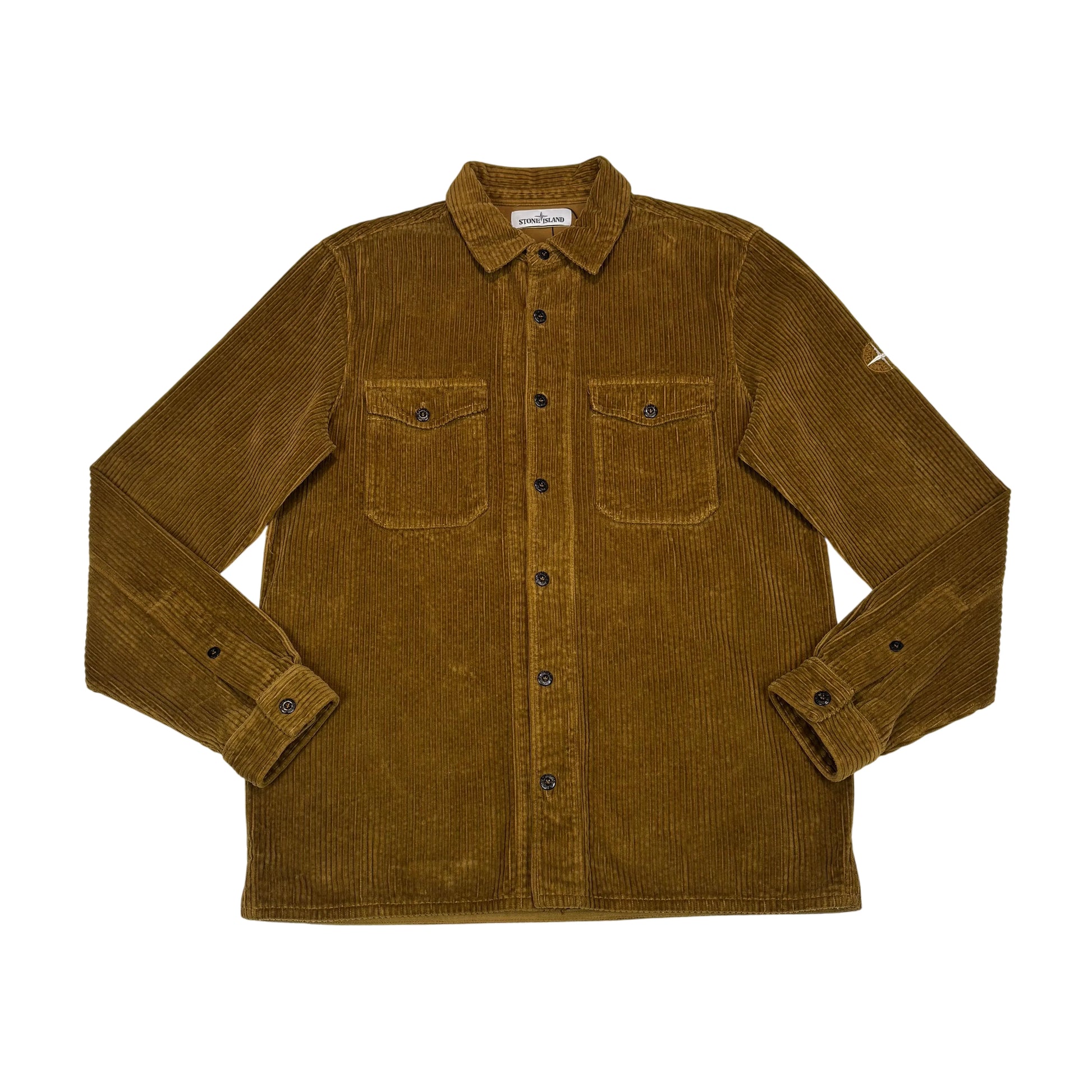Stone Island Brown Corduroy Logo Embroidery Overshirt Jacket