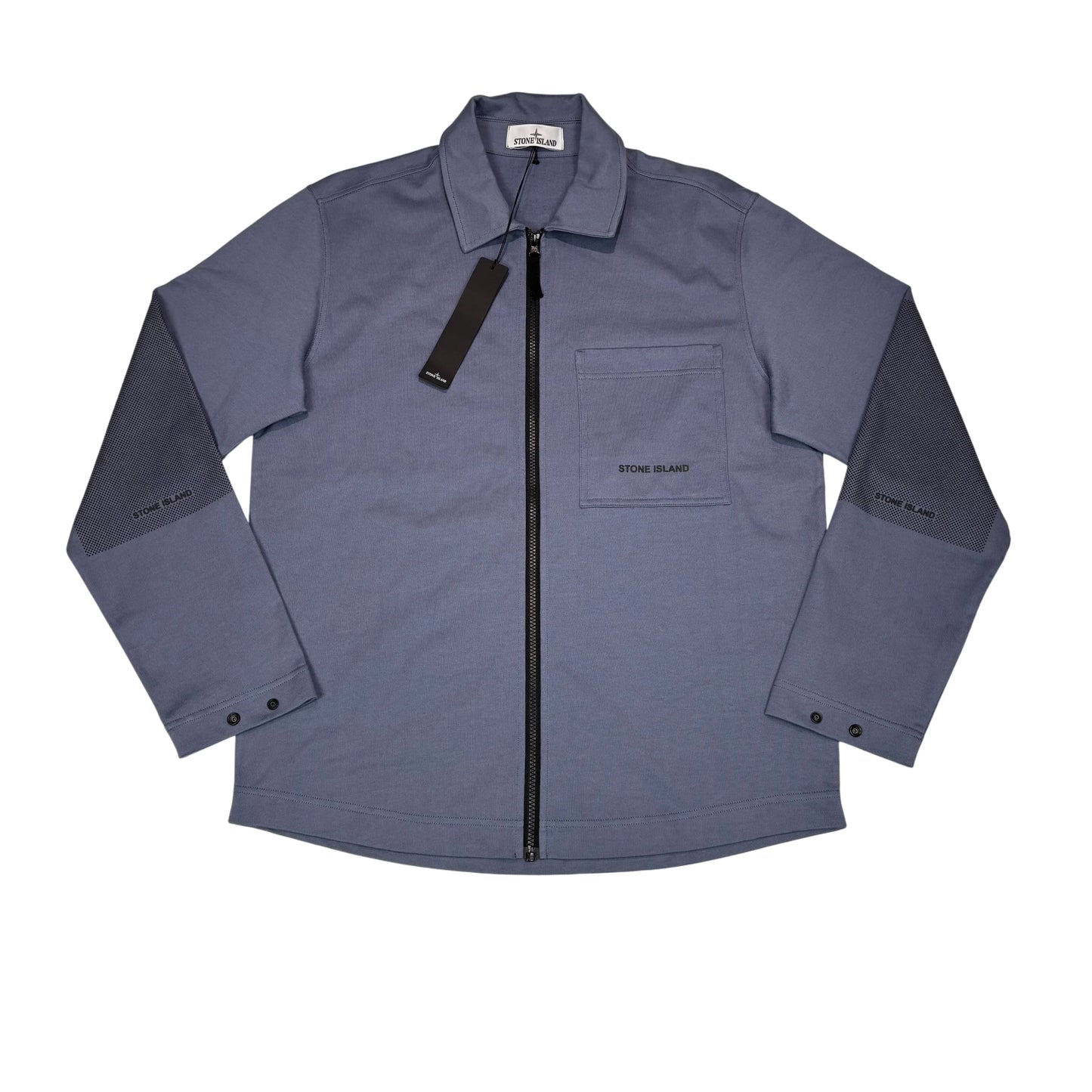 Stone Island Blue Technical Logo Spell Out Arm Detail Overshirt Jacket
