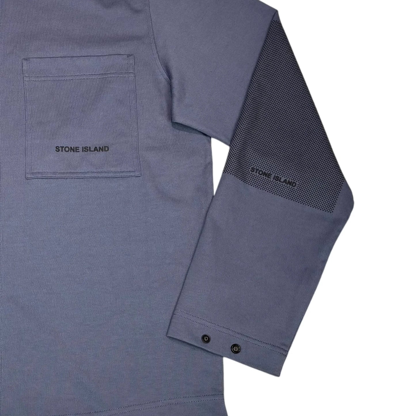 Stone Island Blue Technical Logo Spell Out Arm Detail Overshirt Jacket