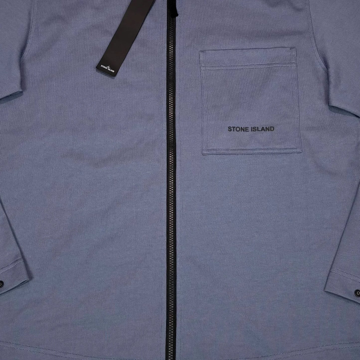 Stone Island Blue Technical Logo Spell Out Arm Detail Overshirt Jacket