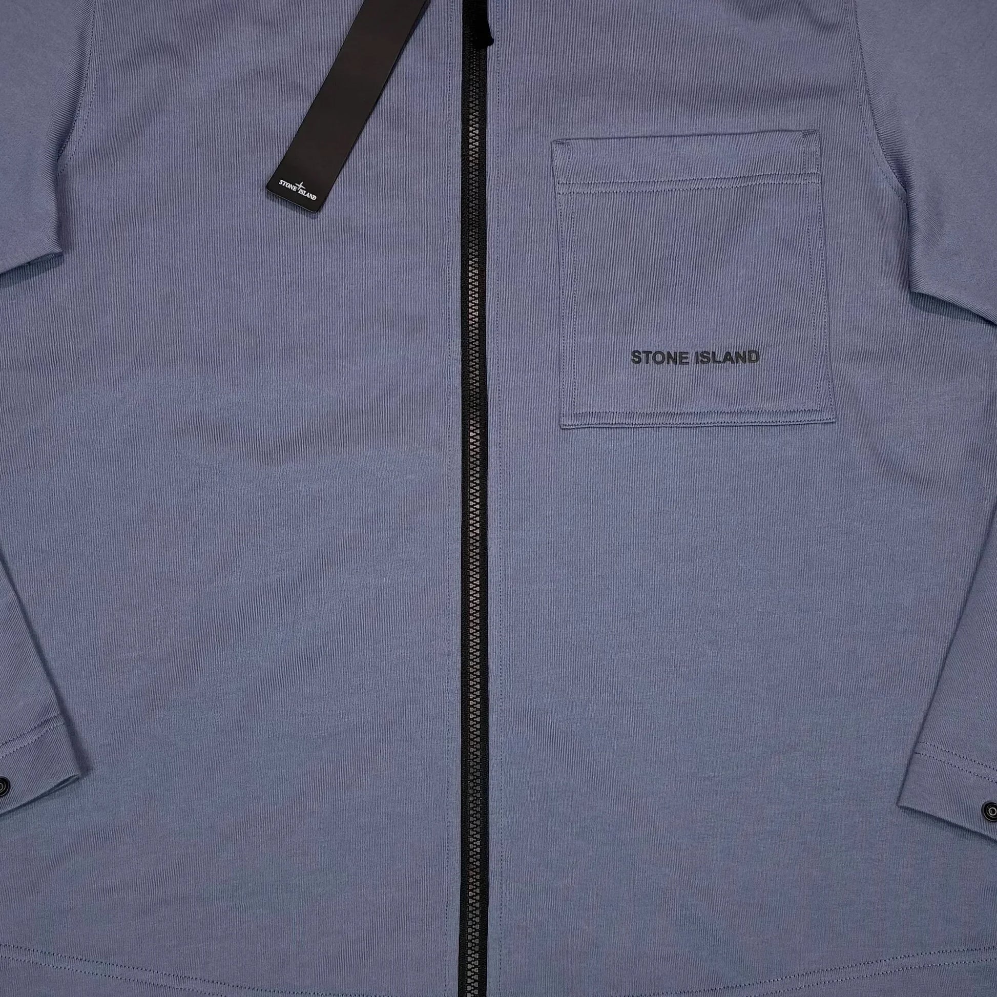 Stone Island Blue Technical Logo Spell Out Arm Detail Overshirt Jacket