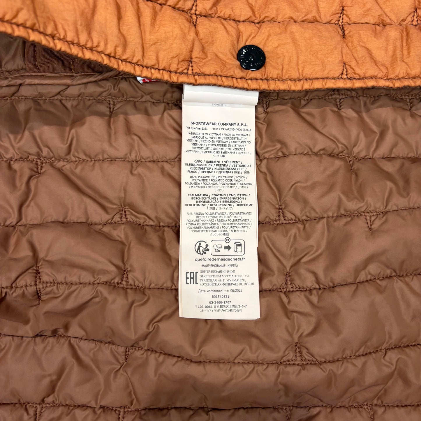 Stone Island Orange Quilted Nylon Stella Jacket