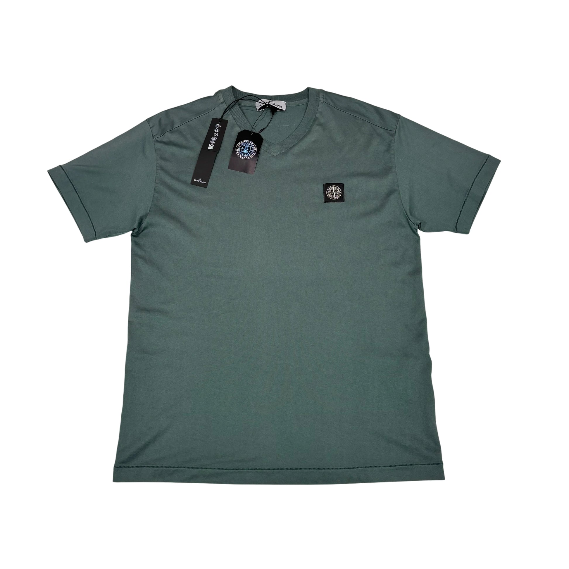 Stone Island Green Patch Logo V-Neck T-shirt