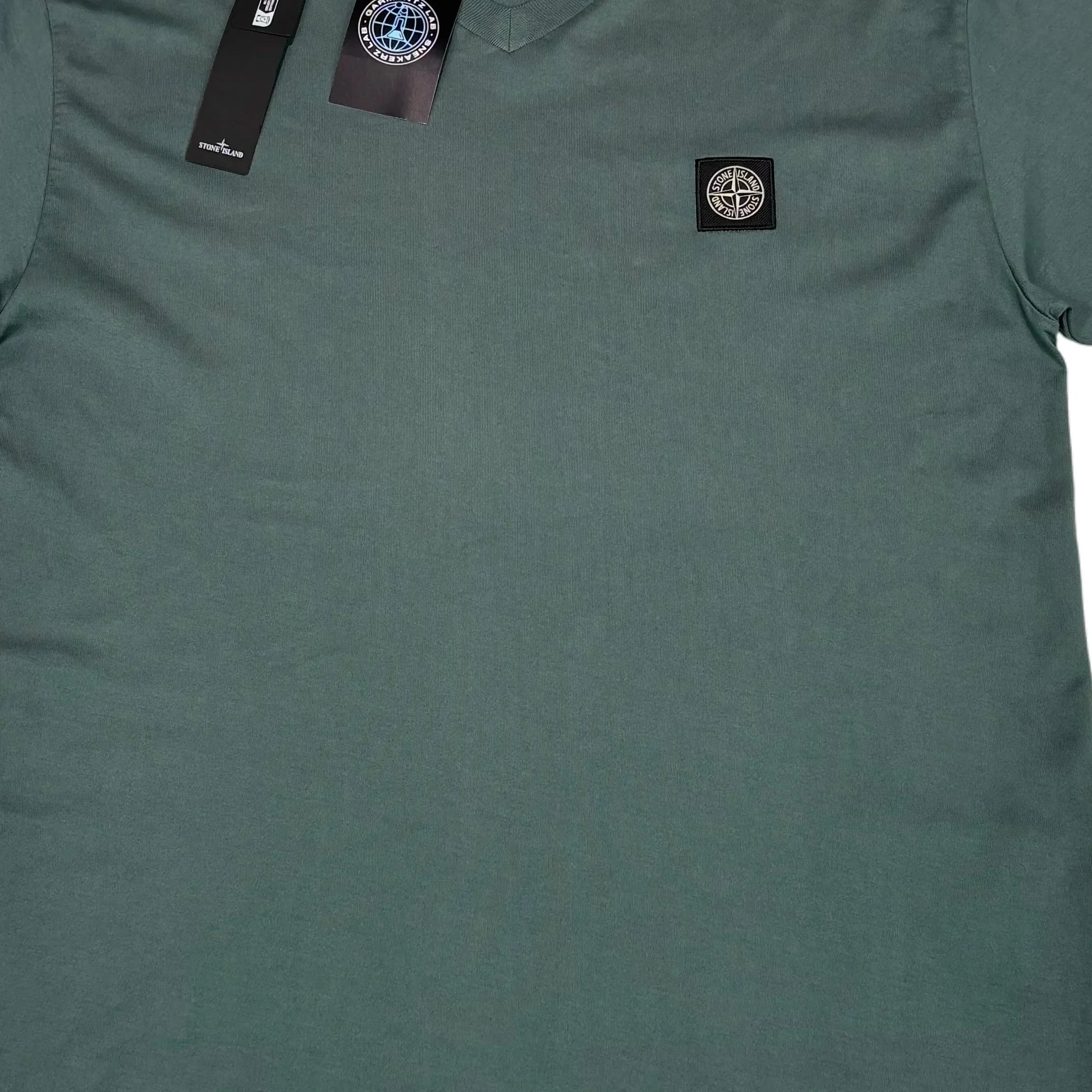 Stone Island Green Patch Logo V-Neck T-shirt