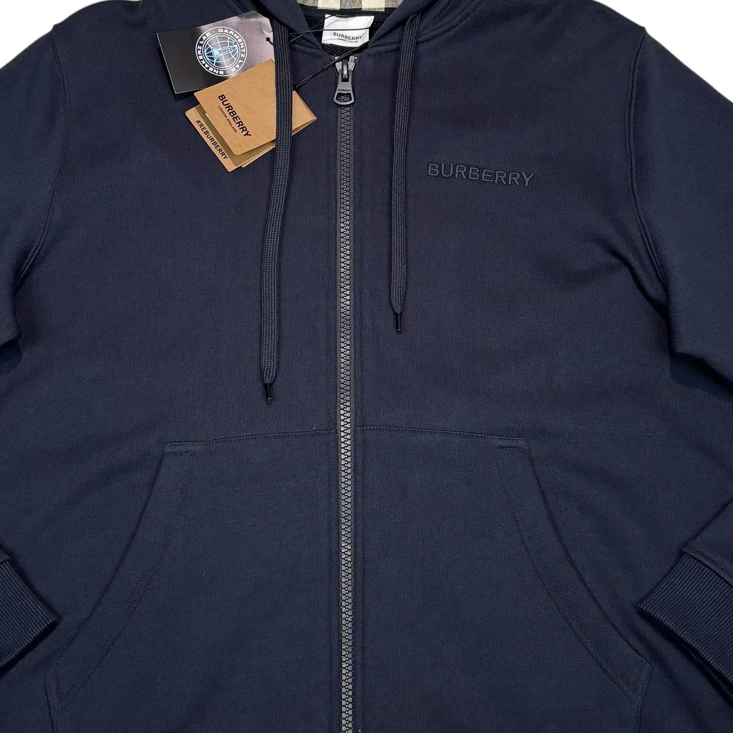 Burberry Navy Inside Check Zip Hoodie