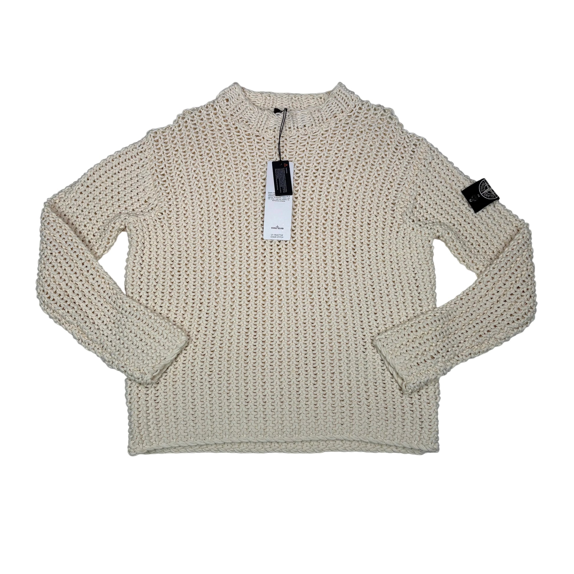 Stone Island White Knit Special Process UV Reactive Jumper Sweater