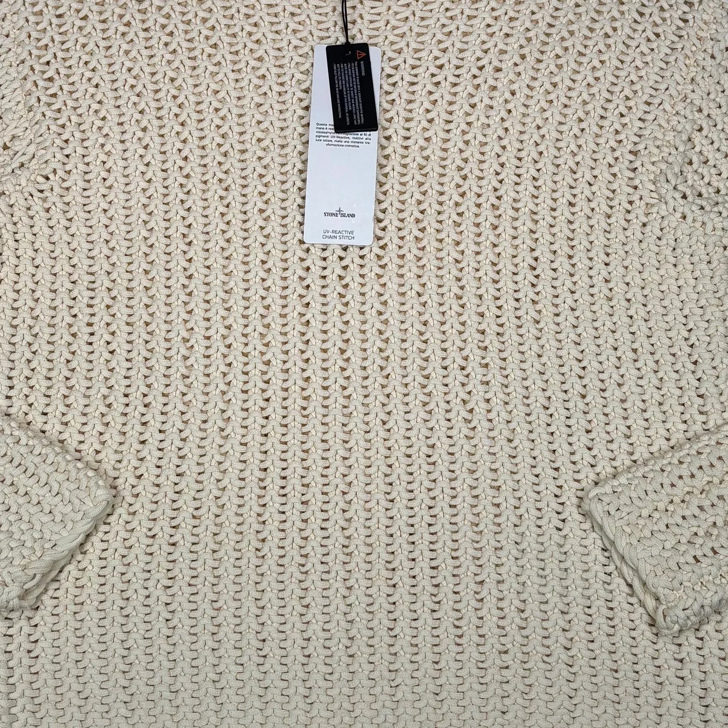 Stone Island White Knit Special Process UV Reactive Jumper Sweater