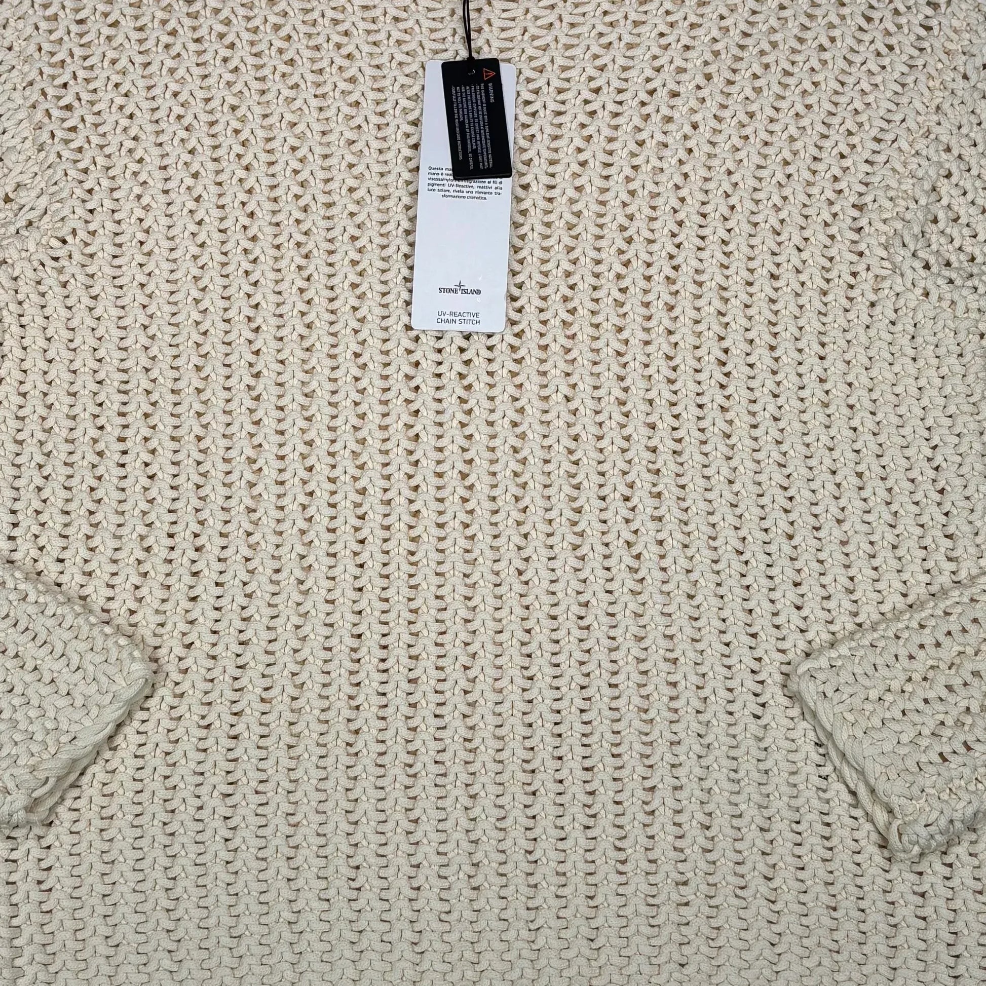 Stone Island White Knit Special Process UV Reactive Jumper Sweater