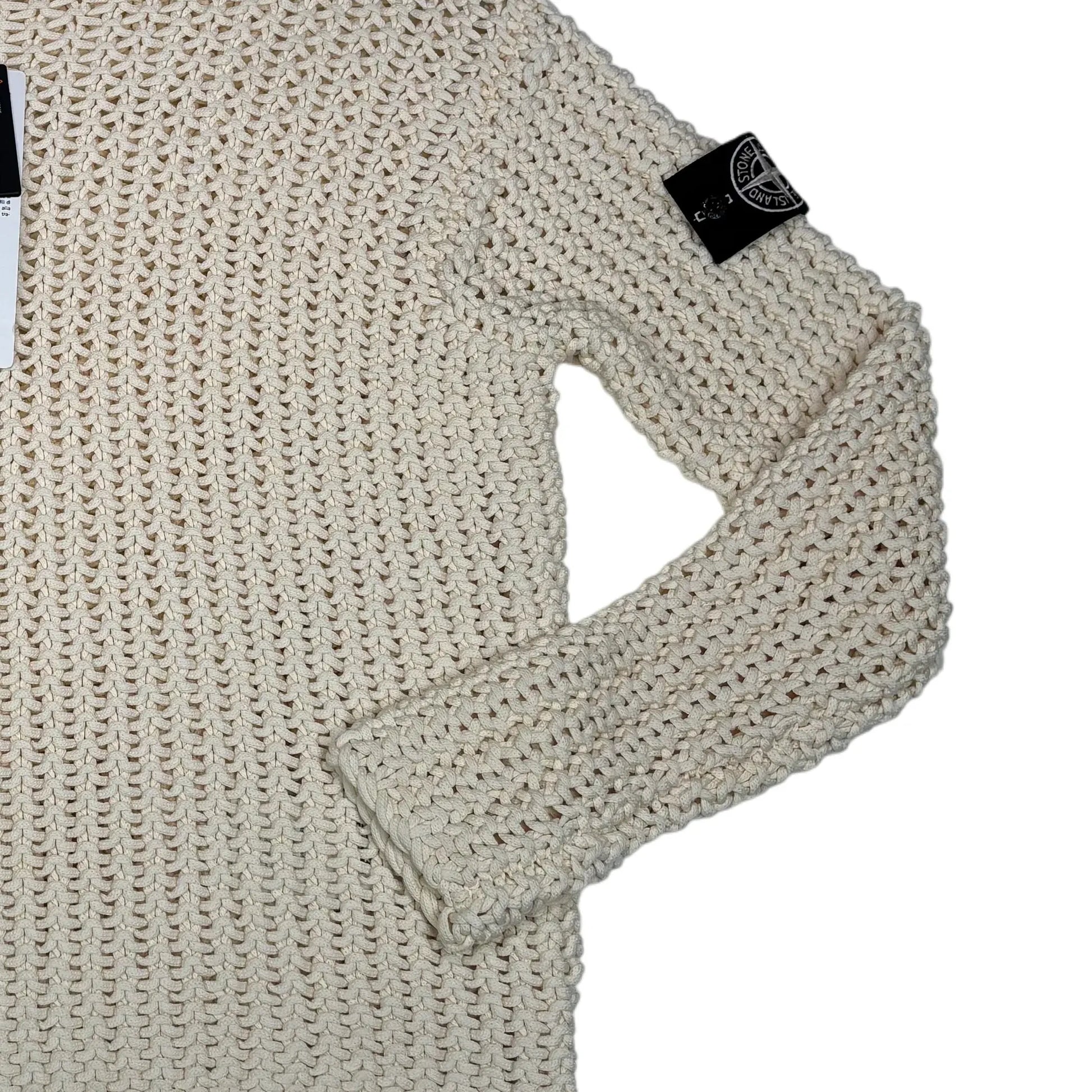 Stone Island White Knit Special Process UV Reactive Jumper Sweater