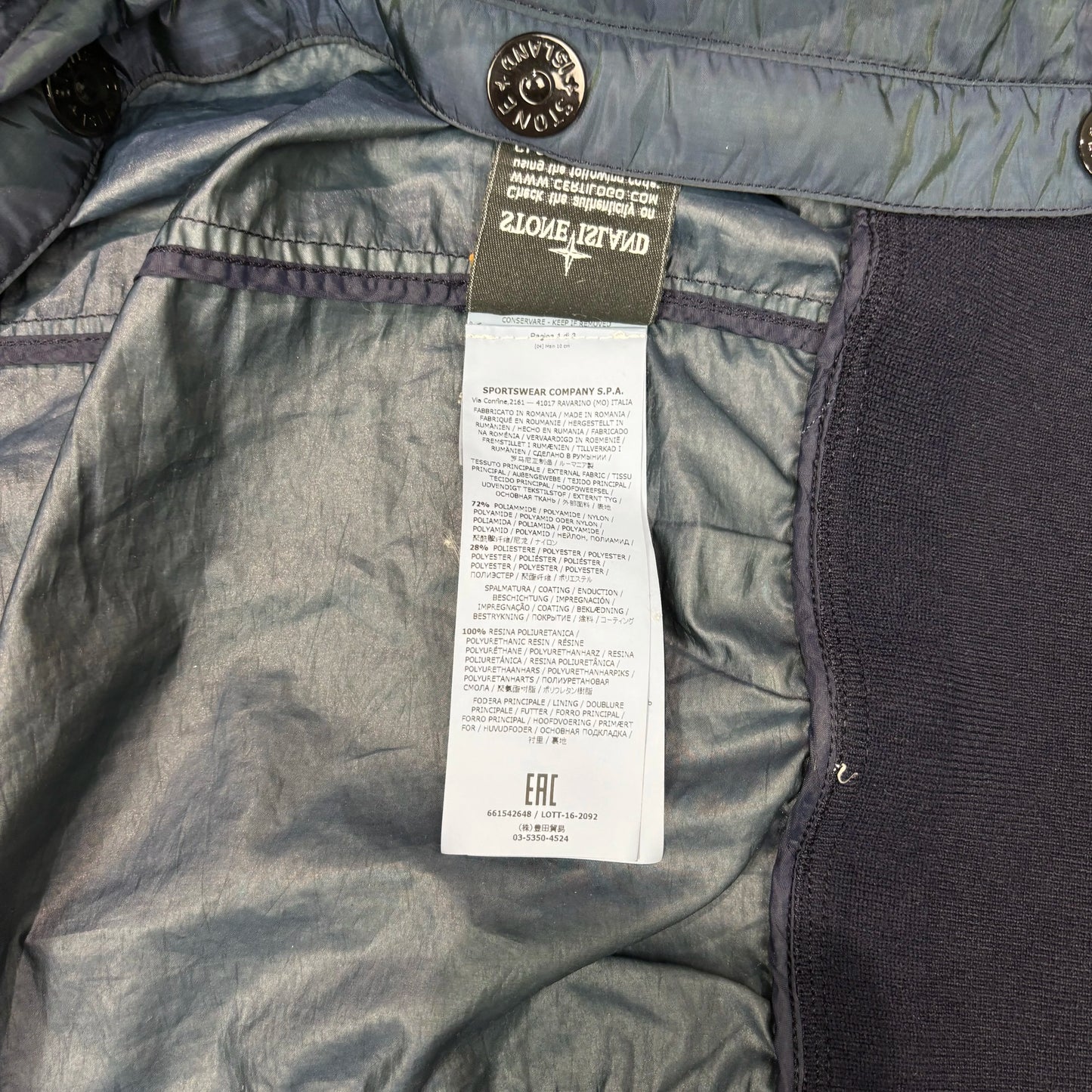 Stone Island Blue Nylon Metal Watro Colour Weft Bomber Jacket