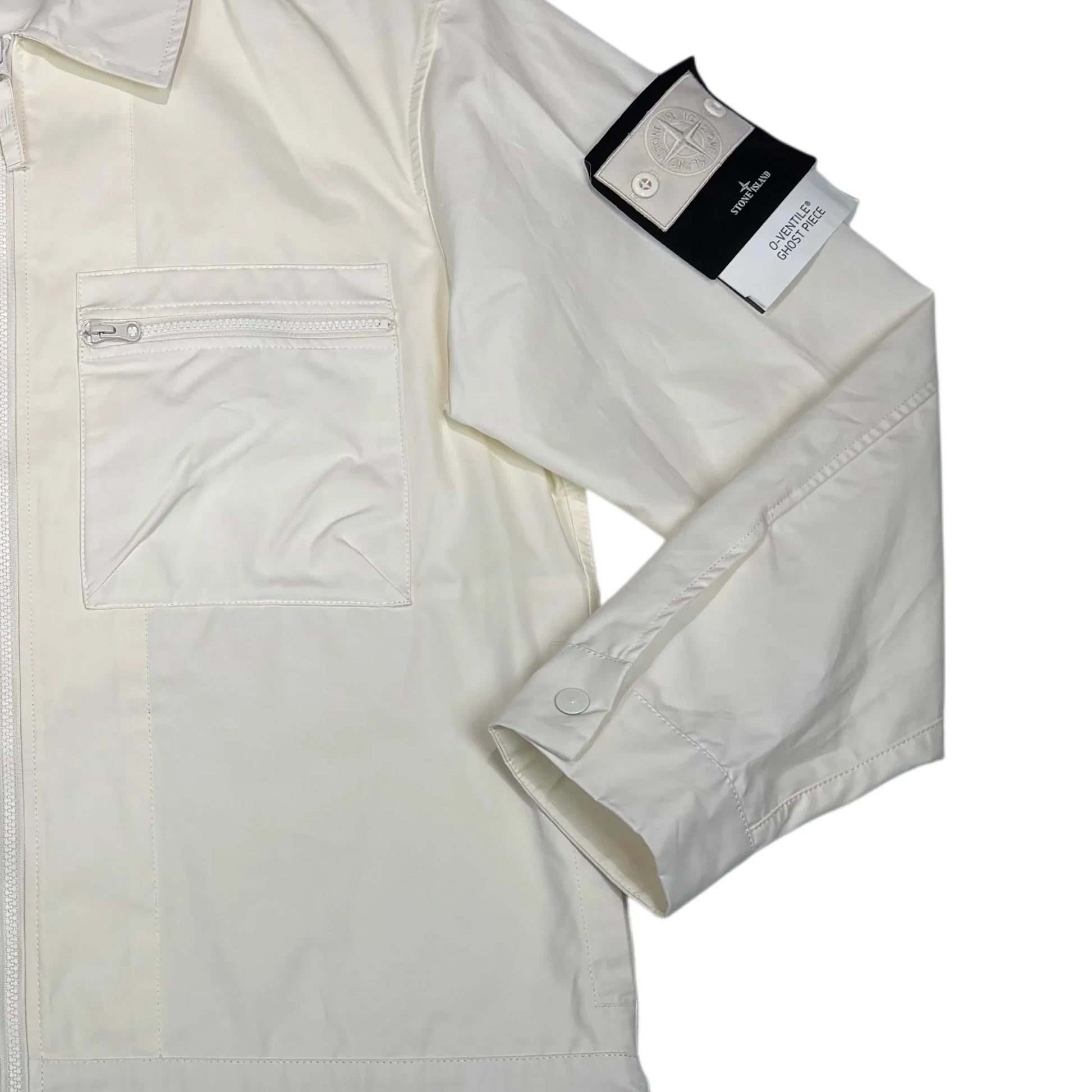 Stone Island White Ghost Badge Collared Overshirt Jacket