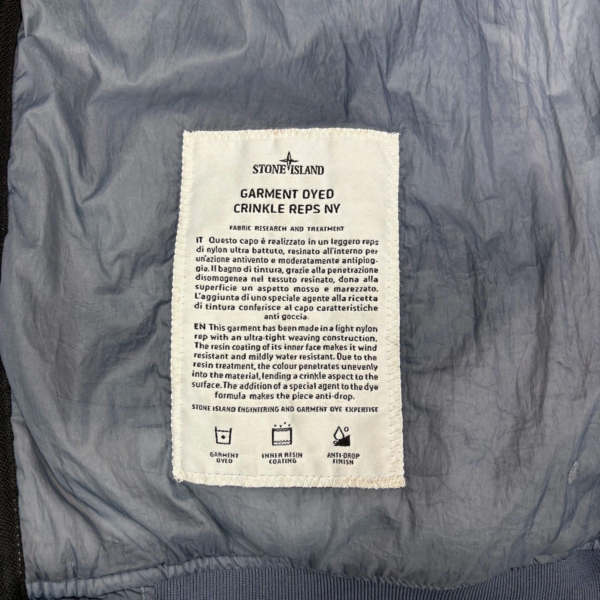 Stone Island Blue Garment Dyed Crinkle Reps NY Jacket