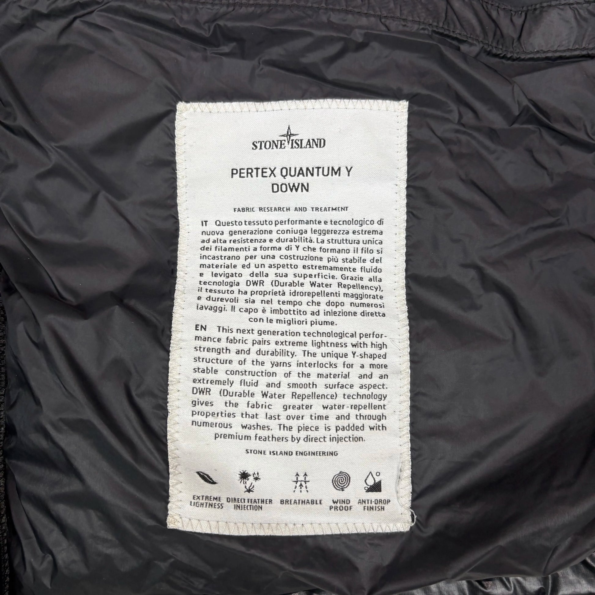 Stone Island Black Pertex Quantum Y Down Compass Patch Puffer Jacket