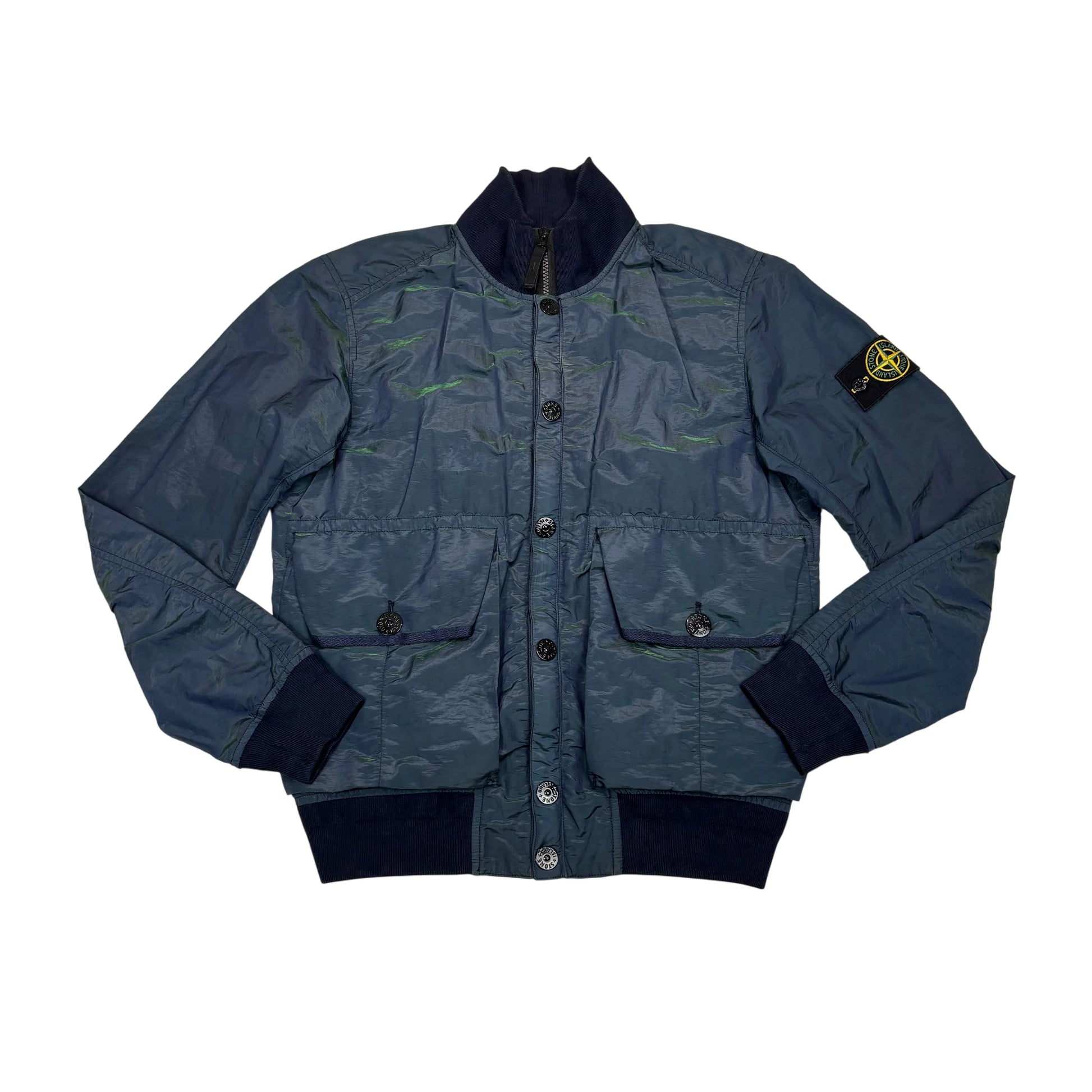 Stone Island Blue Nylon Metal Watro Colour Weft Bomber Jacket