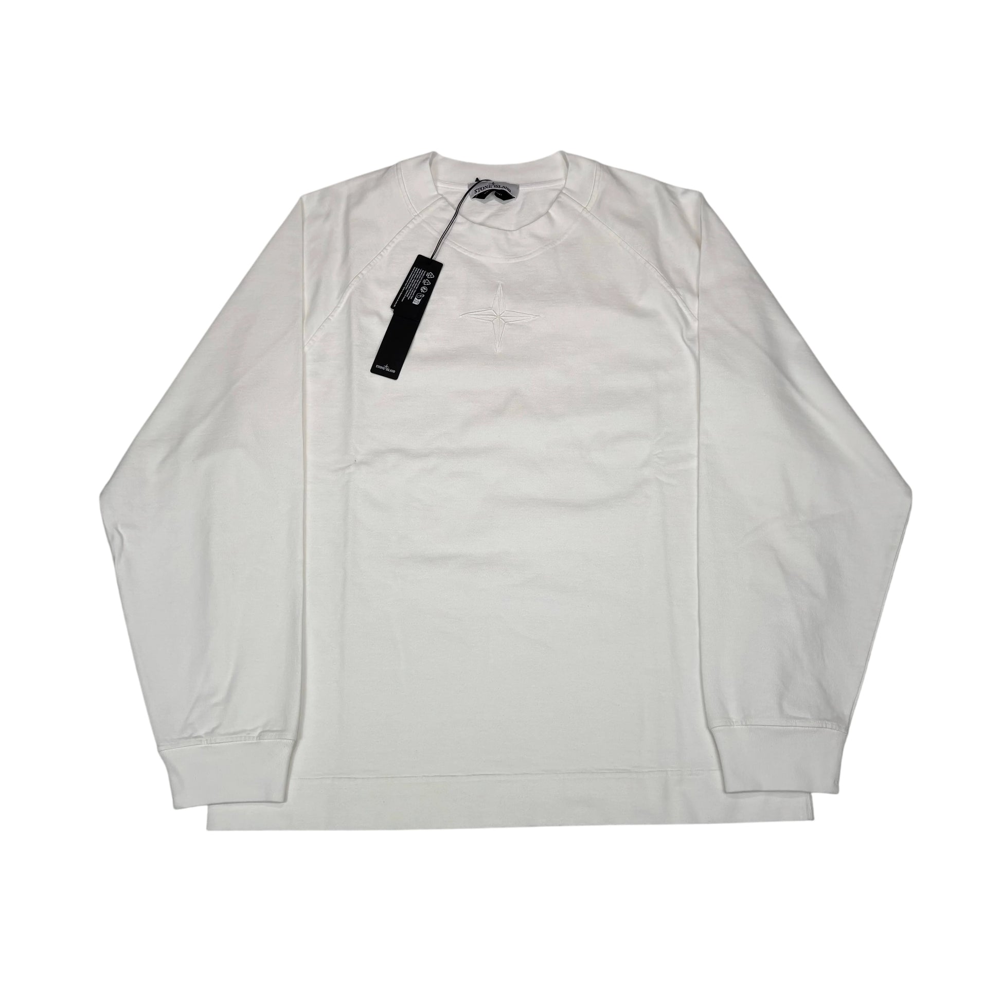 Stone Island White with Front and Rear Embroidery Crewneck Jumper
