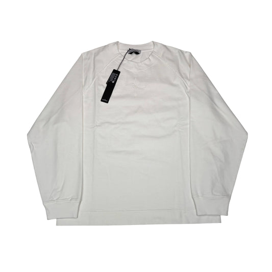 Stone Island White with Front and Rear Embroidery Crewneck Jumper