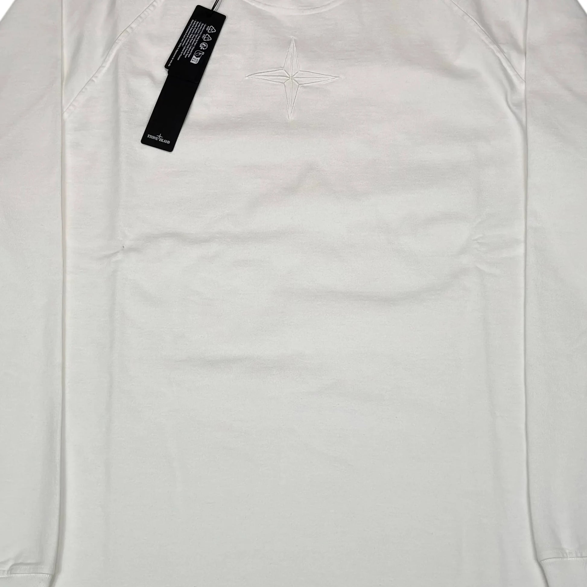 Stone Island White with Front and Rear Embroidery Crewneck Jumper