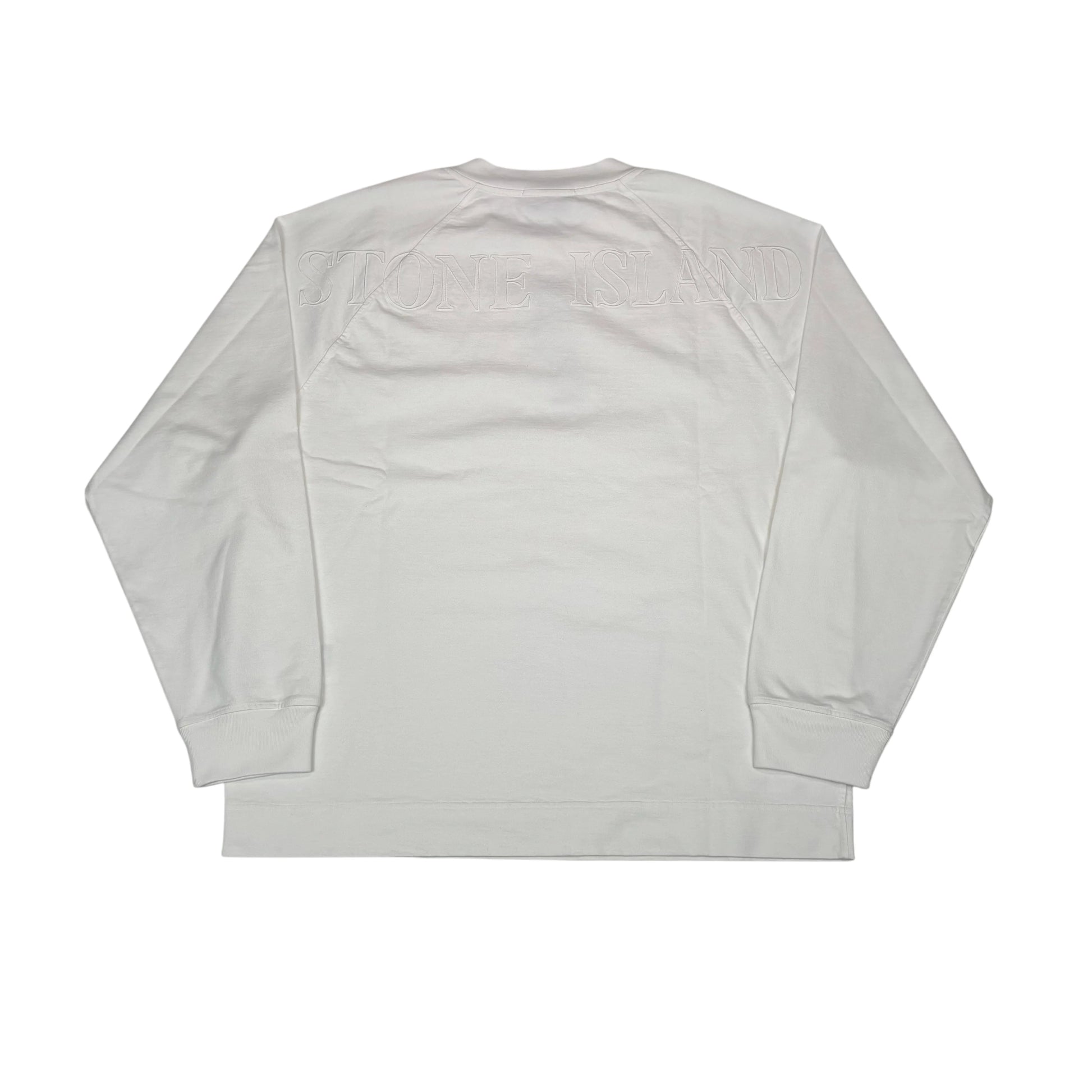 Stone Island White with Front and Rear Embroidery Crewneck Jumper