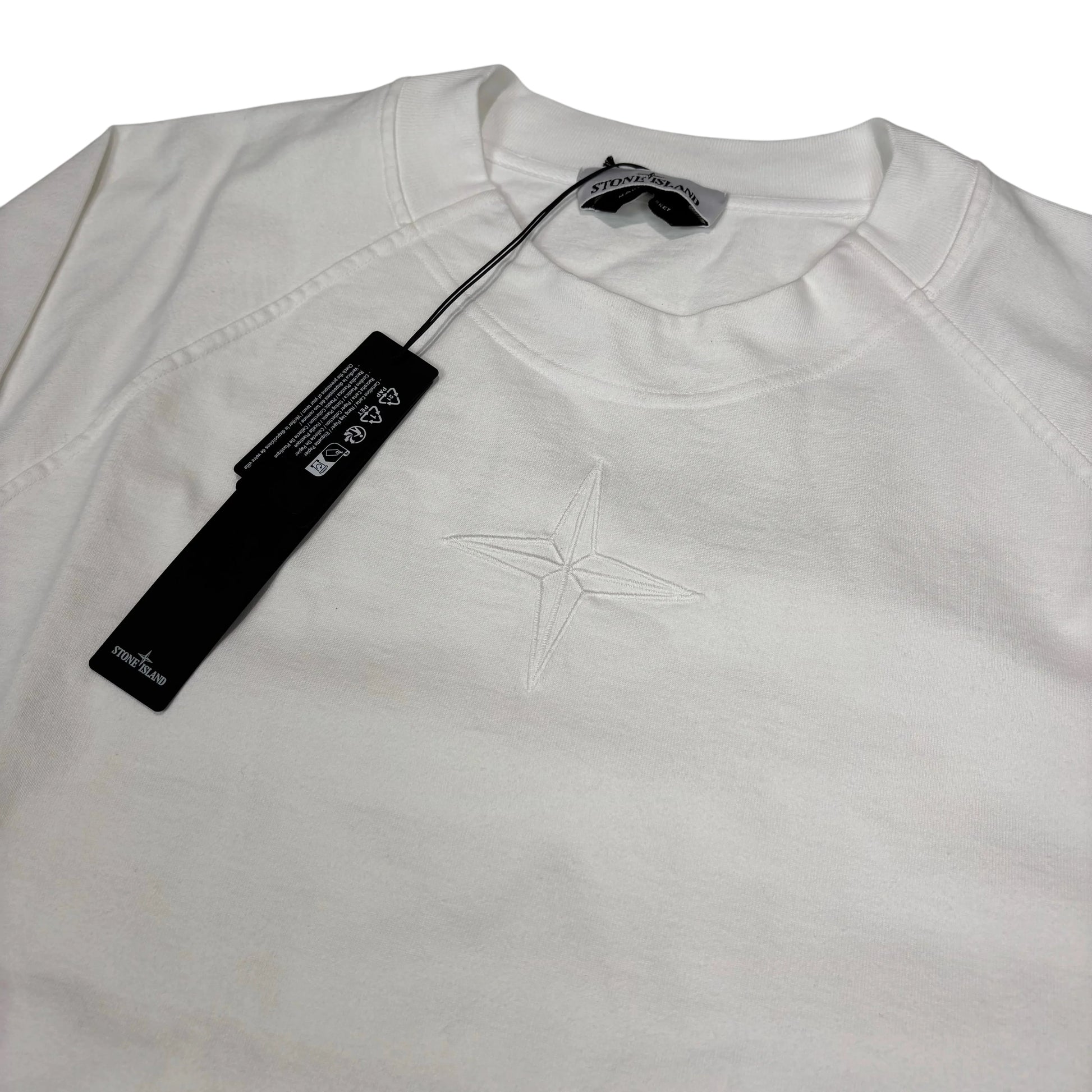 Stone Island White with Front and Rear Embroidery Crewneck Jumper