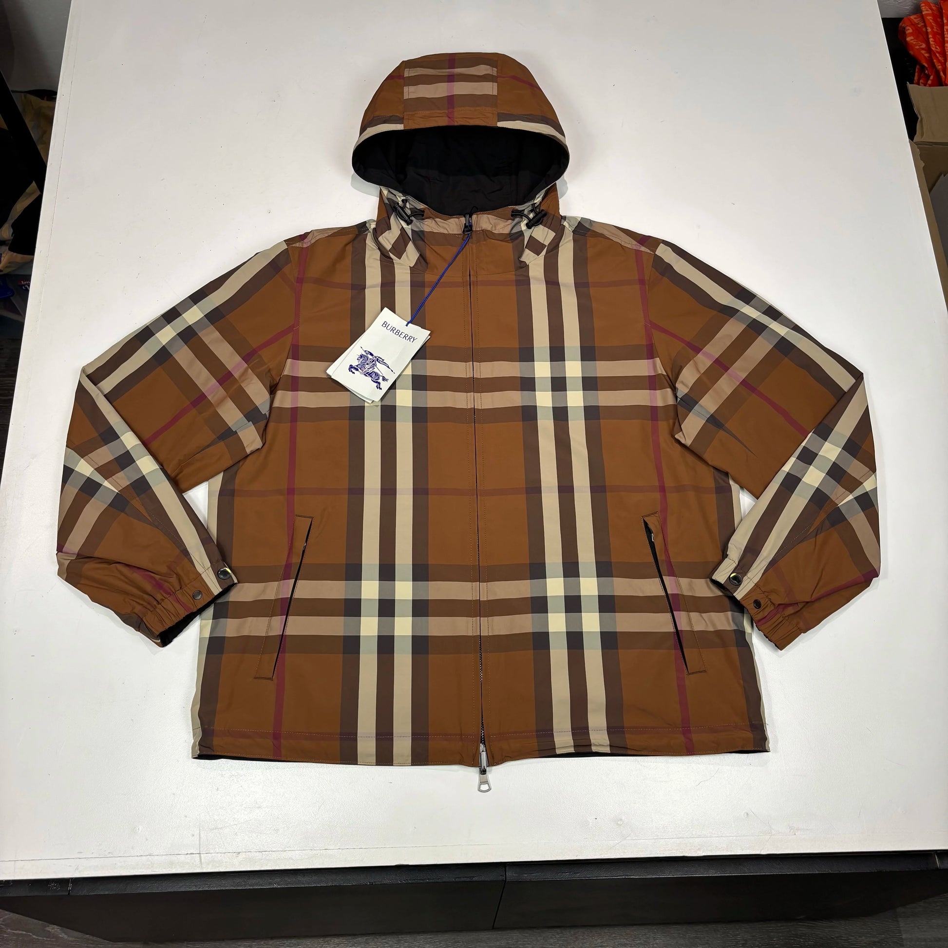Burberry Black with Reverseable Check Water Resistant Hooded Jacket