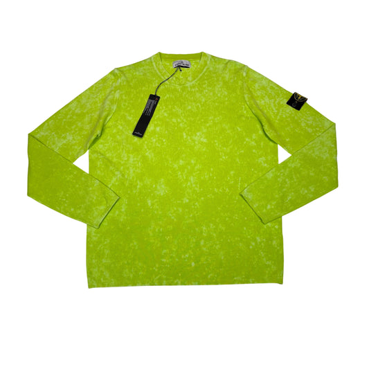 Stone Island Yellow Acid Wash Compass Patch Lightweight Crewneck Jumper