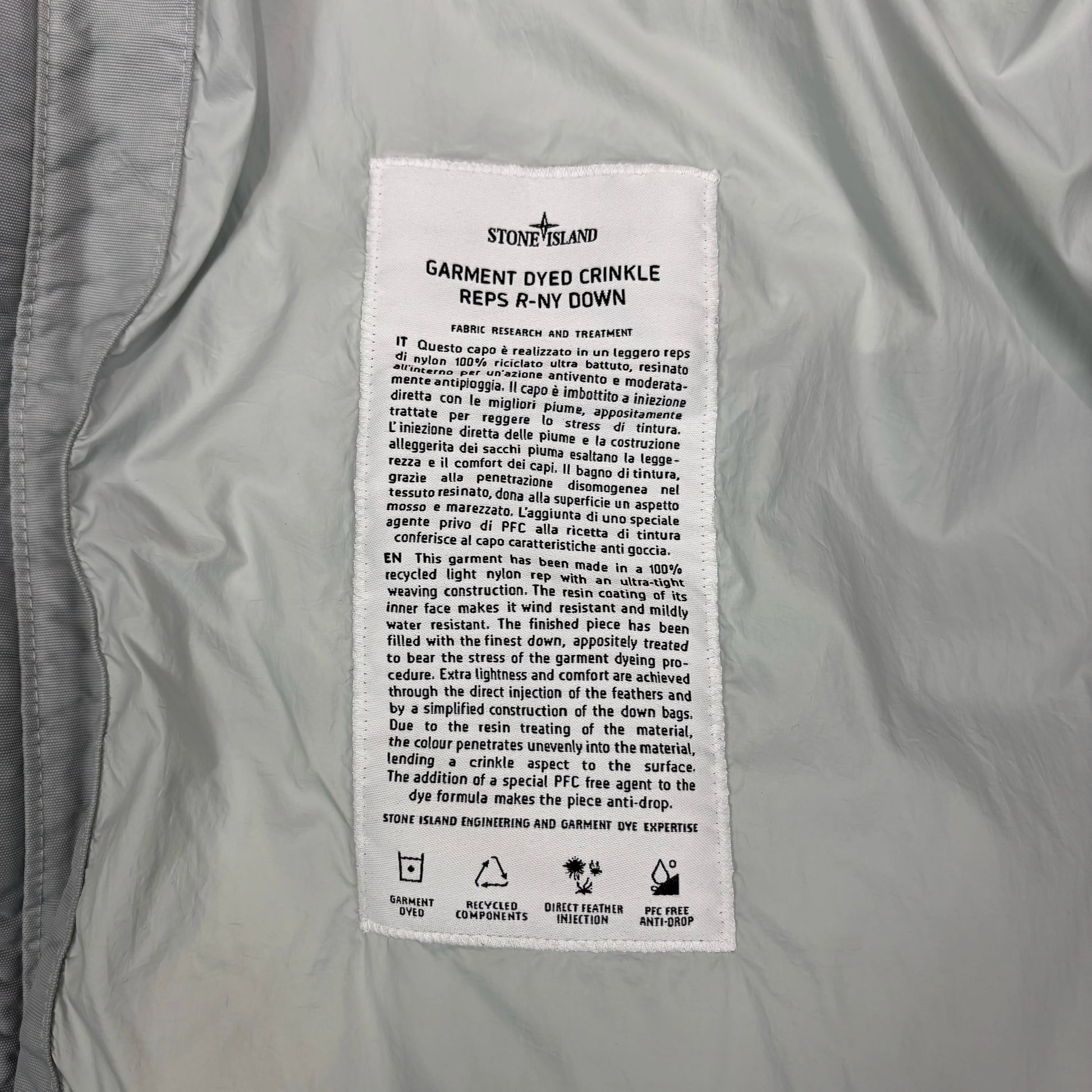 Stone Island Ice Blue Compass Patch Garment Dyed Puffer Jacket