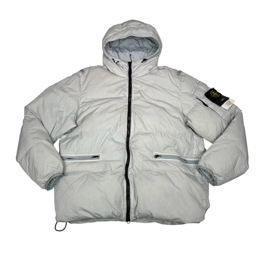 Stone Island Ice Blue Compass Patch Garment Dyed Puffer Jacket
