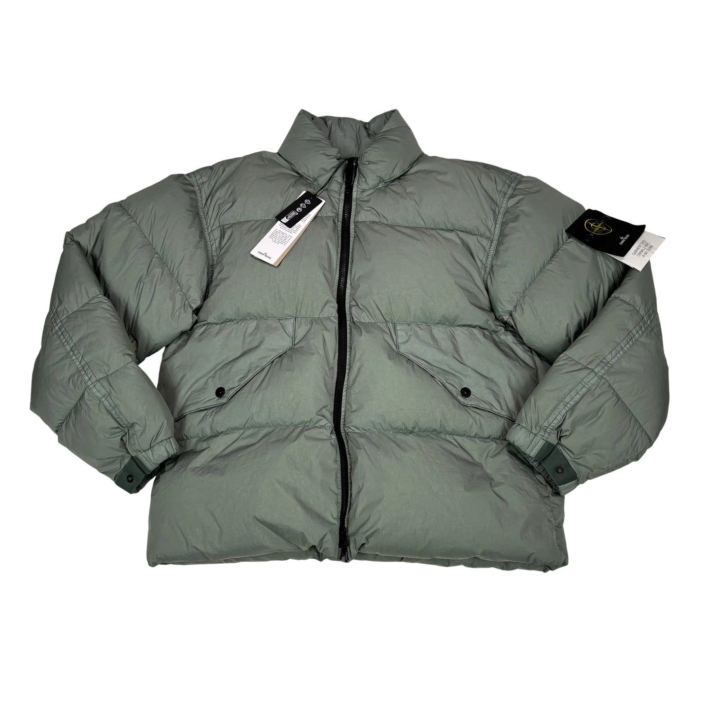 Stone Island Green Garment Dyed Crinkle Reps R-NY Down Jacket