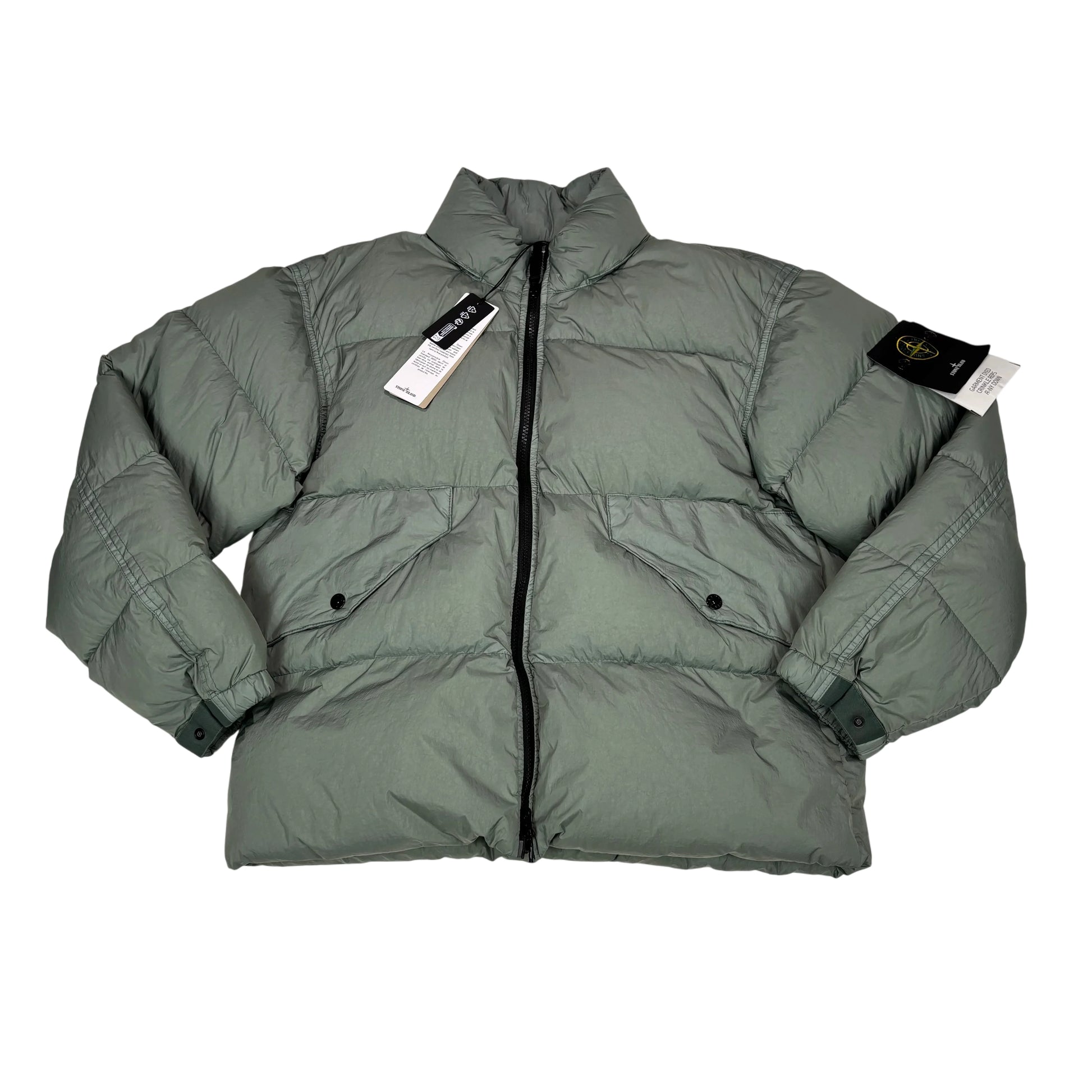 Stone Island Green Garment Dyed Crinkle Reps R-NY Down Jacket