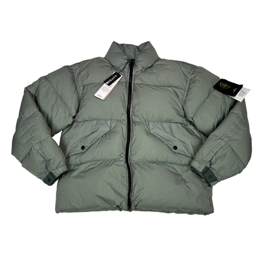 Stone Island Green Garment Dyed Crinkle Reps R-NY Down Jacket