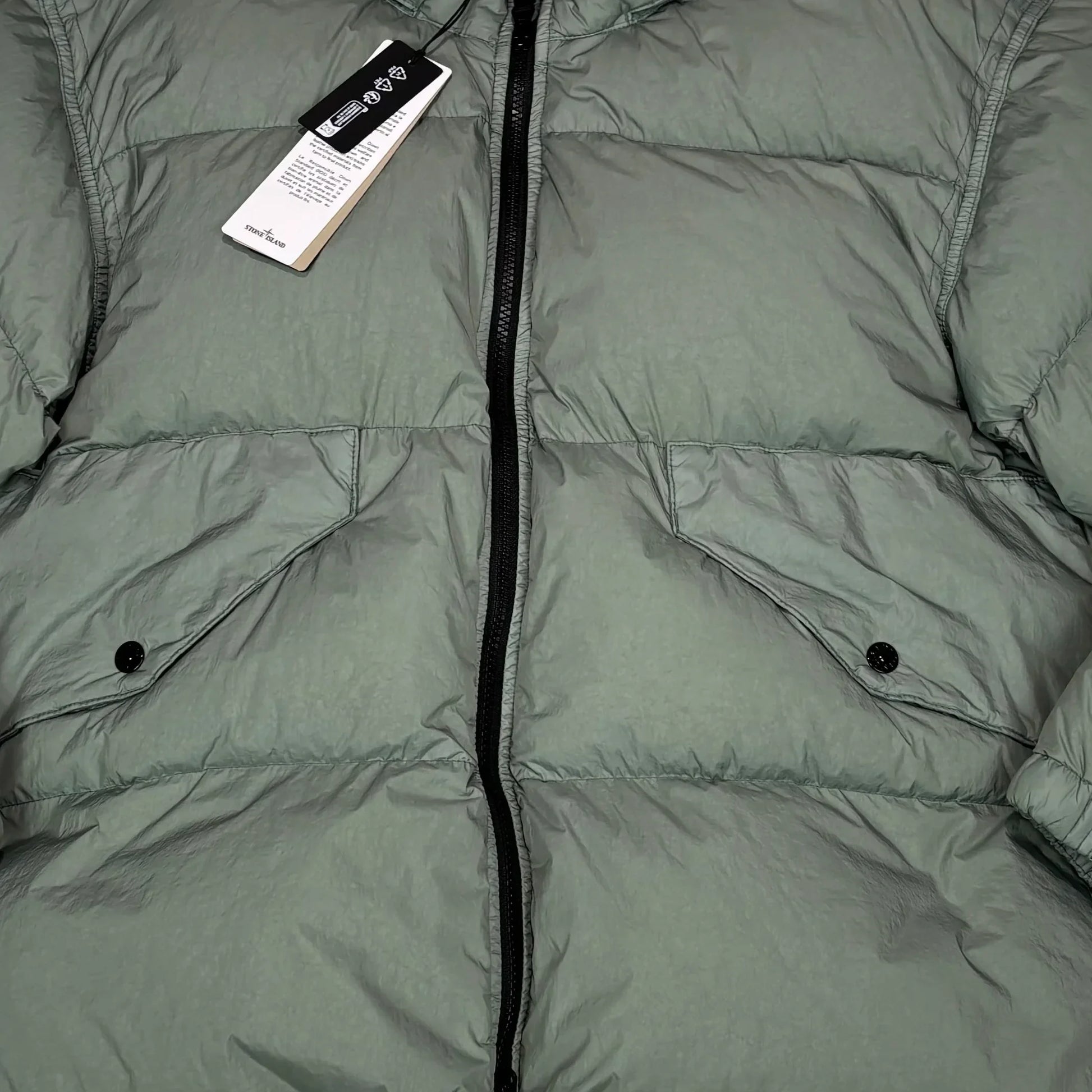 Stone Island Green Garment Dyed Crinkle Reps R-NY Down Jacket