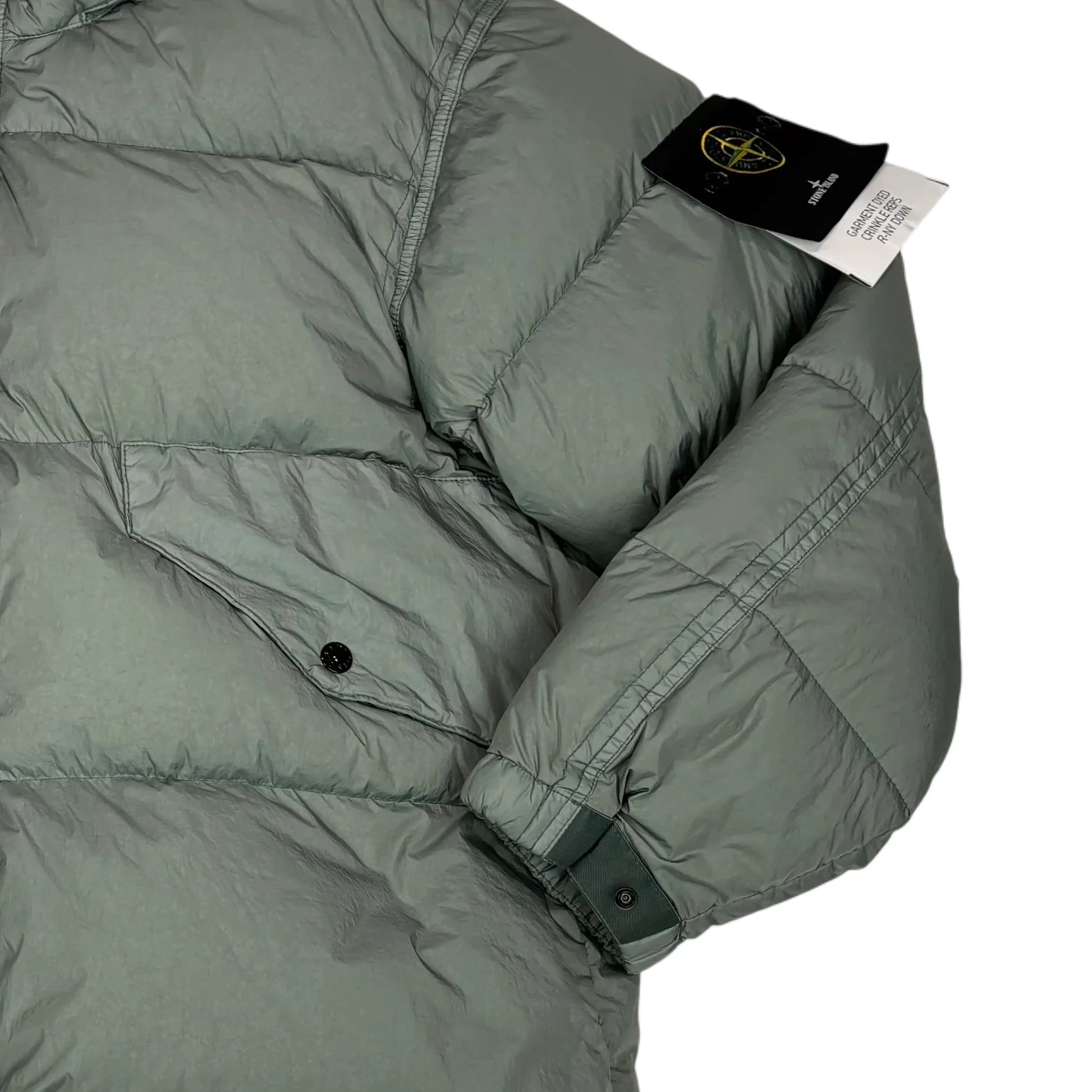 Stone Island Green Garment Dyed Crinkle Reps R-NY Down Jacket