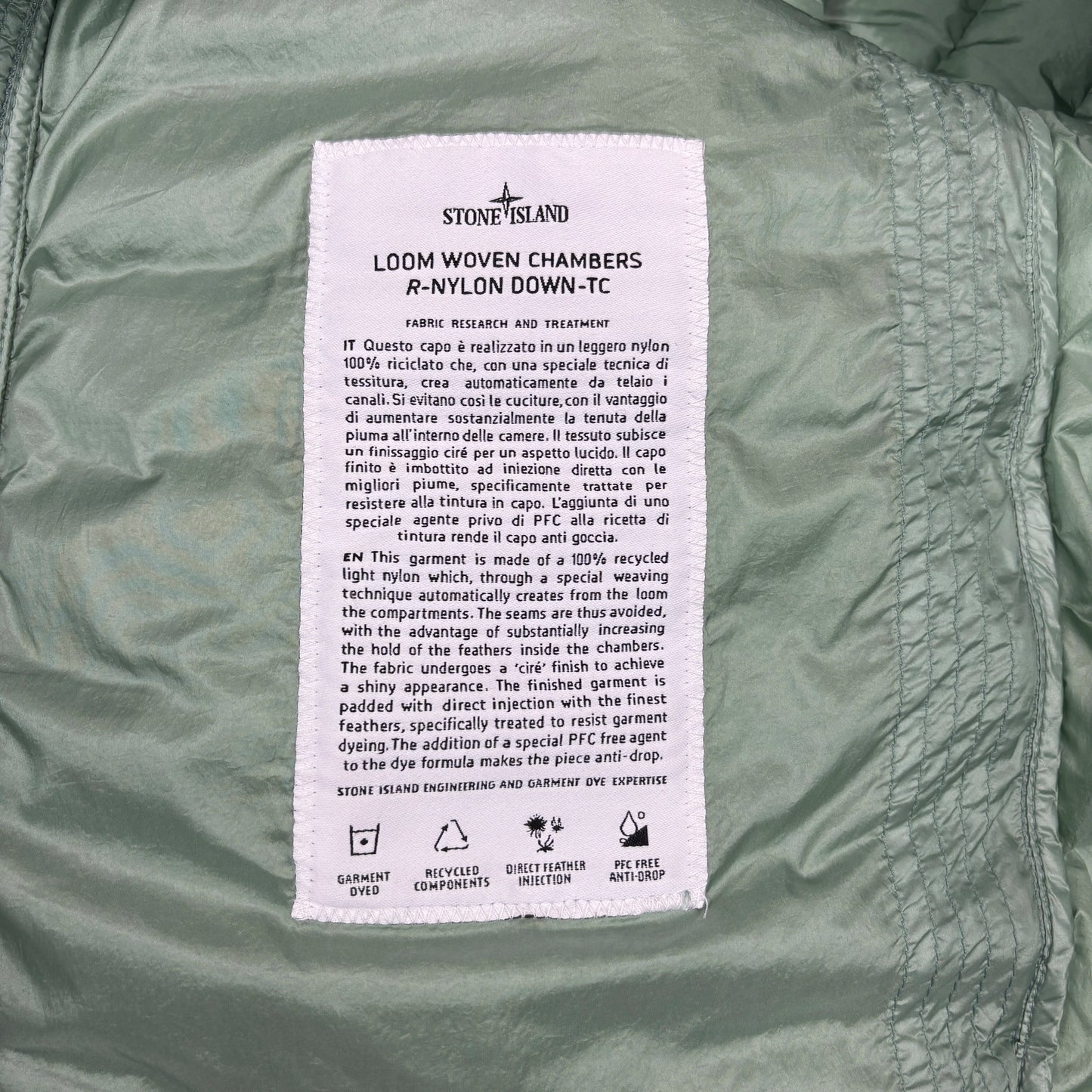 Stone Island Green Loom Woven Chambers R-Nylon Down-TC Puffer Jacket
