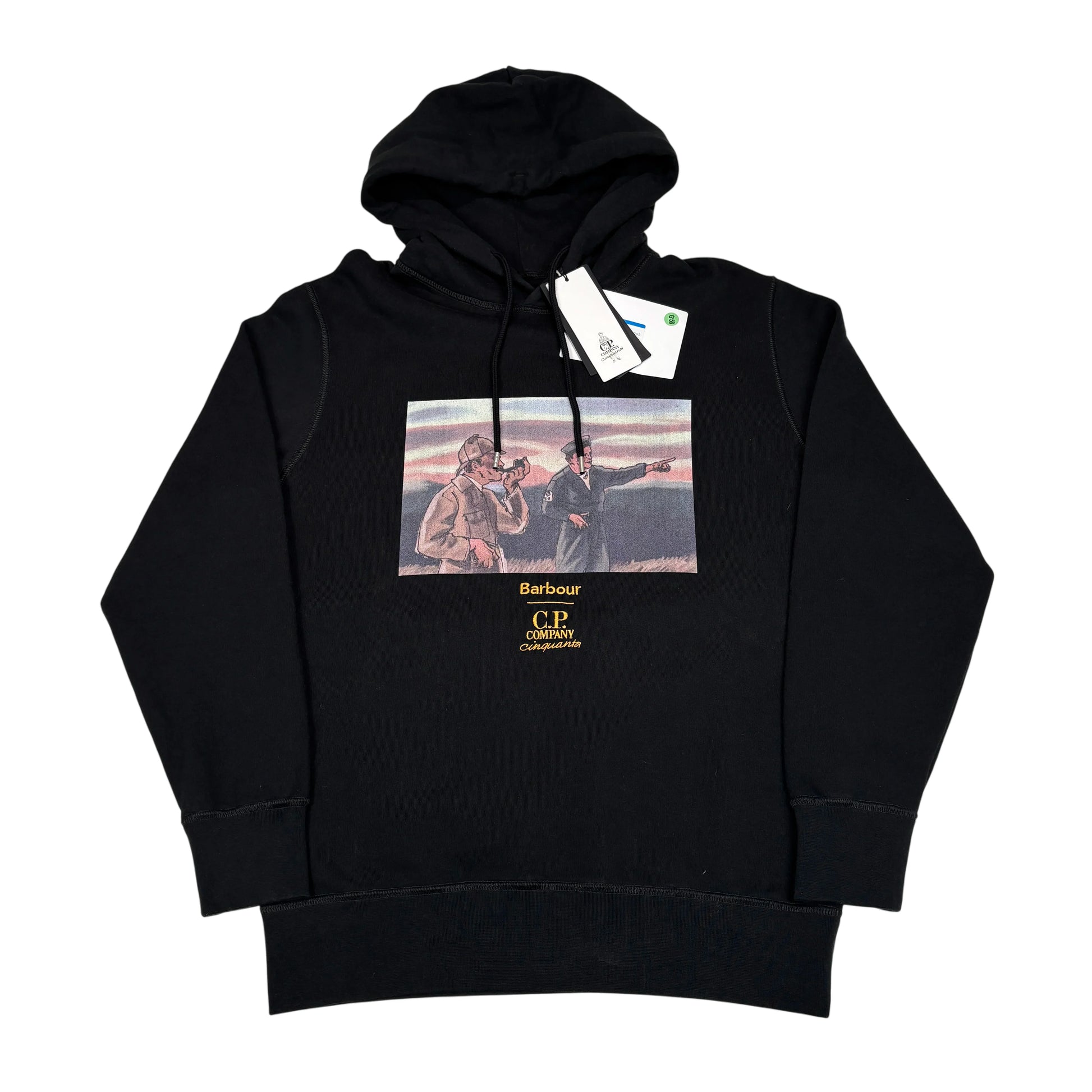 Barbour X Cp Company Printed Logo Black Hoodie