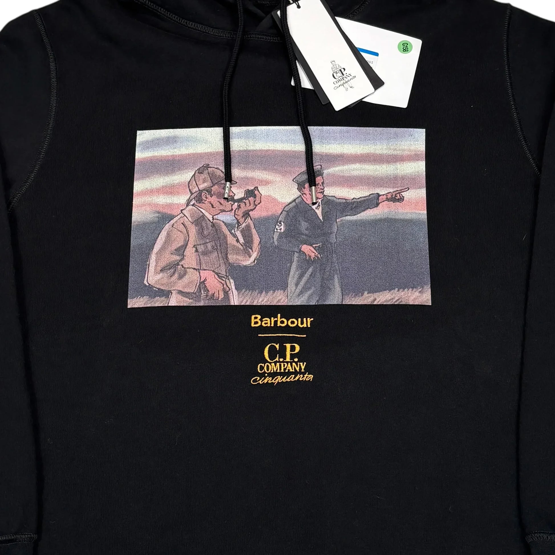 Barbour X Cp Company Printed Logo Black Hoodie