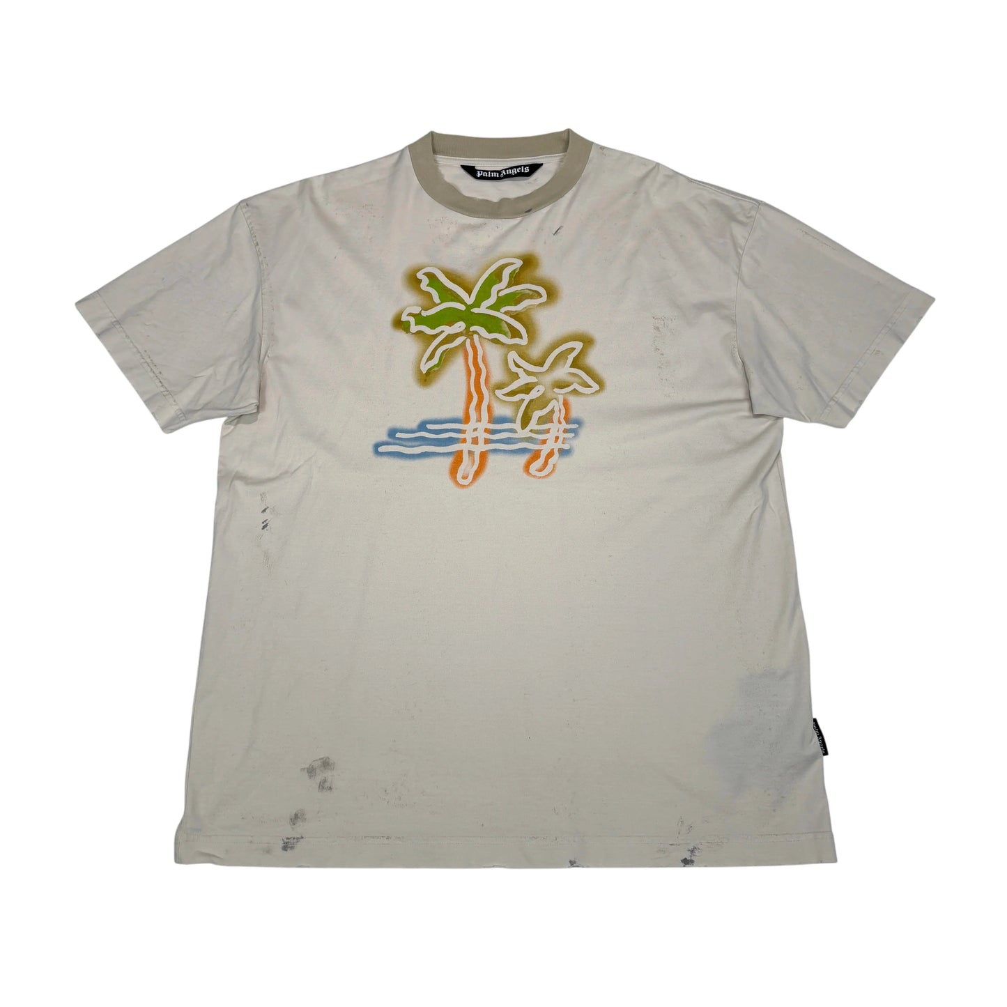 Palm Angels Beige with Front and Back Printed Logo Palm Design T-shirt
