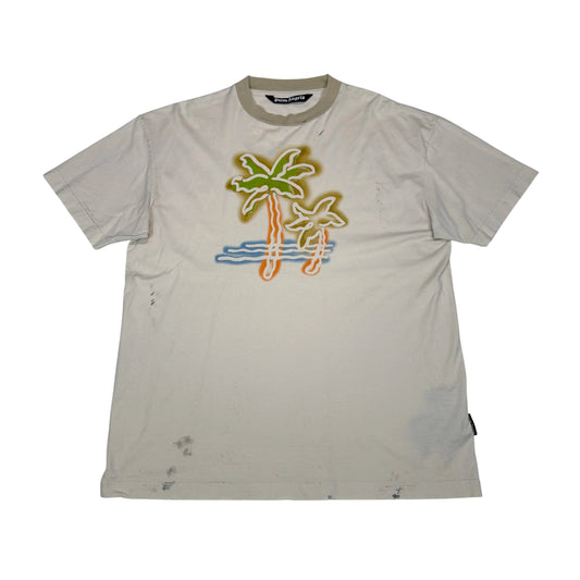 Palm Angels Beige with Front and Back Printed Logo Palm Design T-shirt