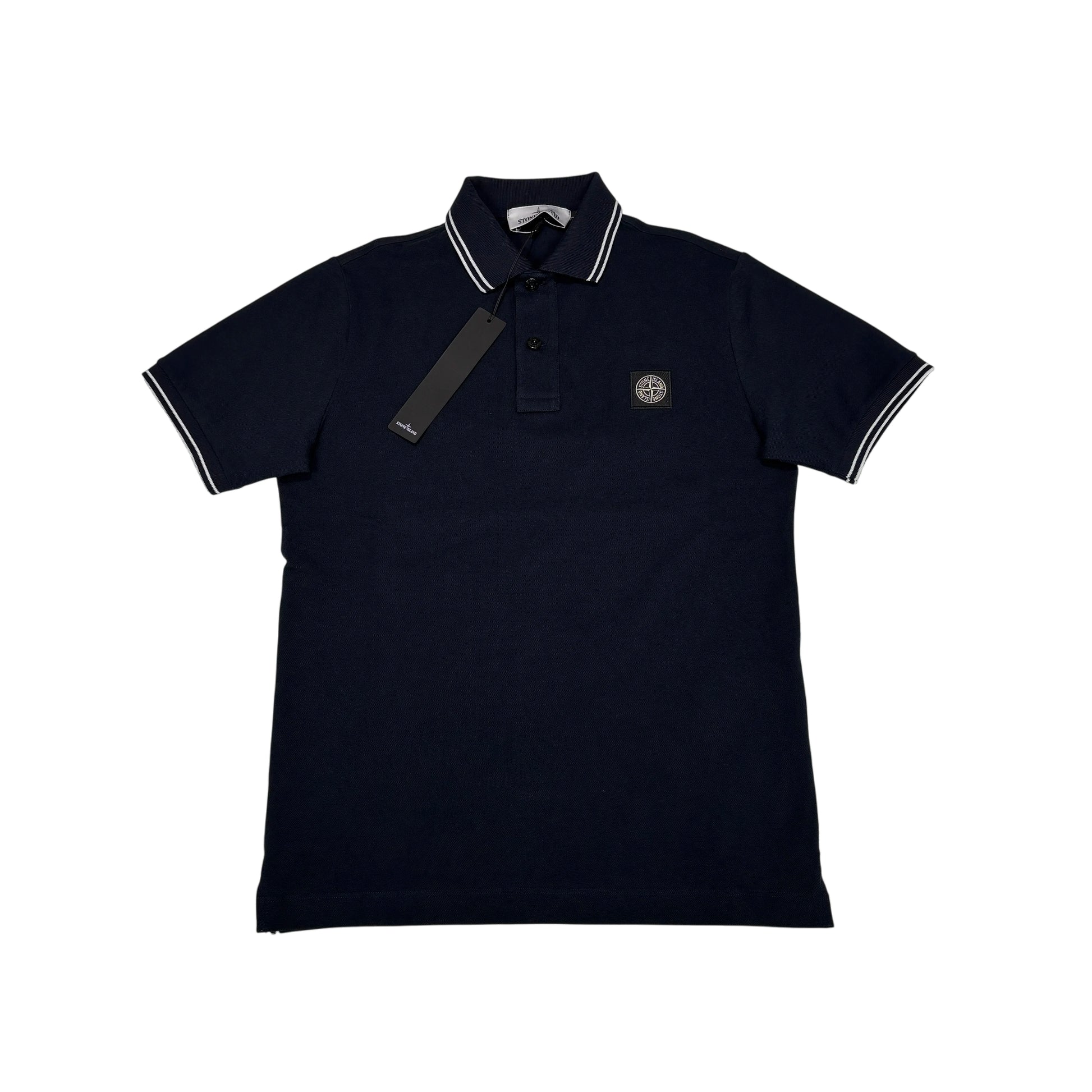 Stone Island Navy Blue Patch Logo Short Sleeve Polo Shirt